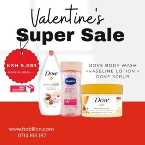 Dove Body Wash + Vaseline Lotion + Dove Scrub